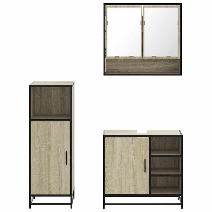 Set mobilier de baie, 3 piese, stejar sonoma, lemn prelucrat WALTI