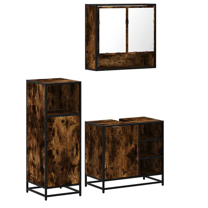 Set mobilier de baie, 3 piese, stejar fumuriu, lemn prelucrat - WALTI WALTI