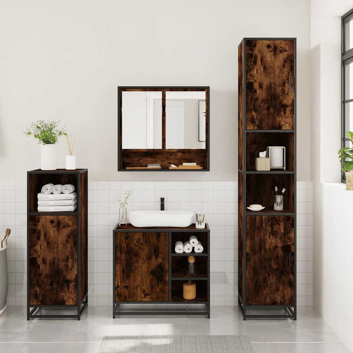 Set mobilier de baie, 3 piese, stejar fumuriu, lemn prelucrat - WALTI WALTI