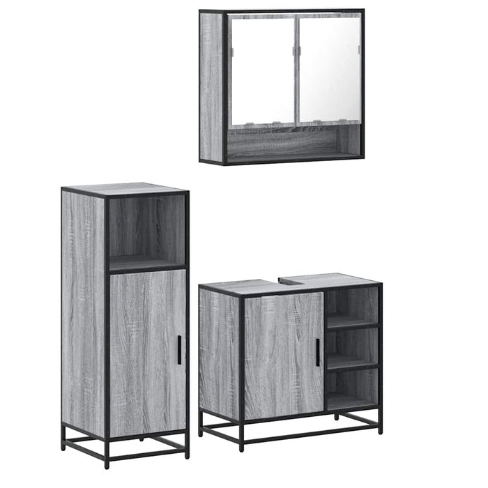 Set mobilier de baie, 3 piese, gri sonoma, lemn prelucrat WALTI