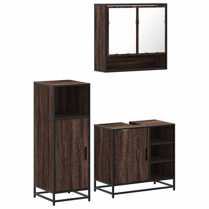 Set mobilier de baie, 3 piese, stejar maro, lemn prelucrat - WALTI WALTI