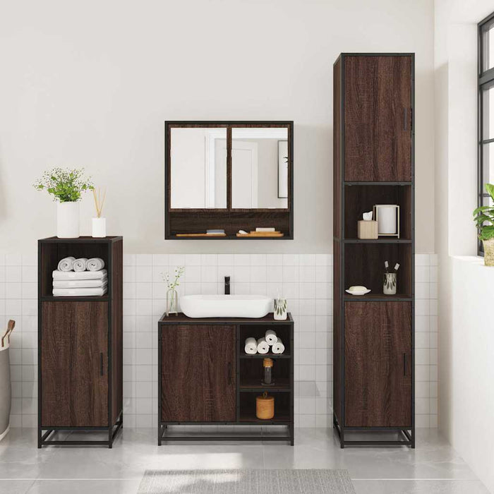 Set mobilier de baie, 3 piese, stejar maro, lemn prelucrat - WALTI WALTI