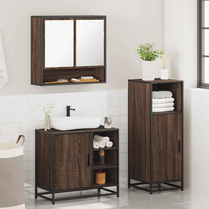 Set mobilier de baie, 3 piese, stejar maro, lemn prelucrat - WALTI WALTI