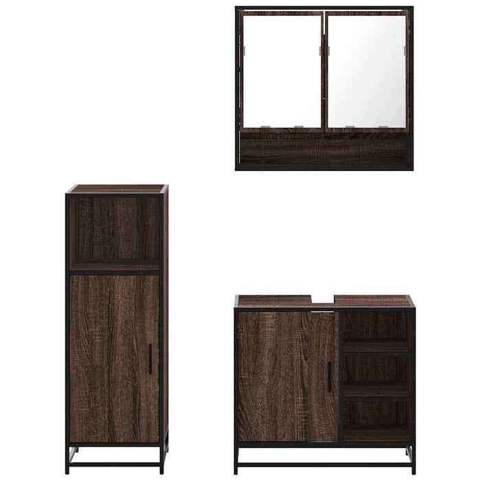 Set mobilier de baie, 3 piese, stejar maro, lemn prelucrat - WALTI WALTI