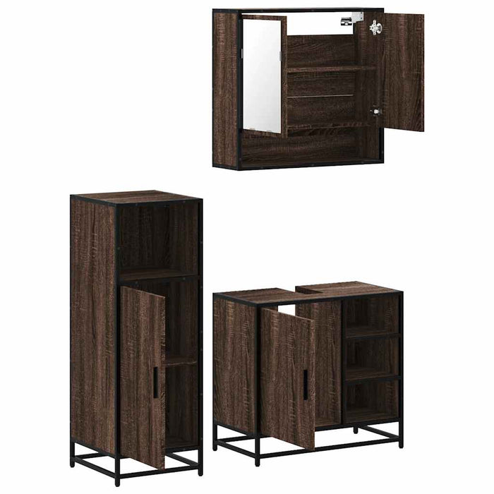 Set mobilier de baie, 3 piese, stejar maro, lemn prelucrat - WALTI WALTI