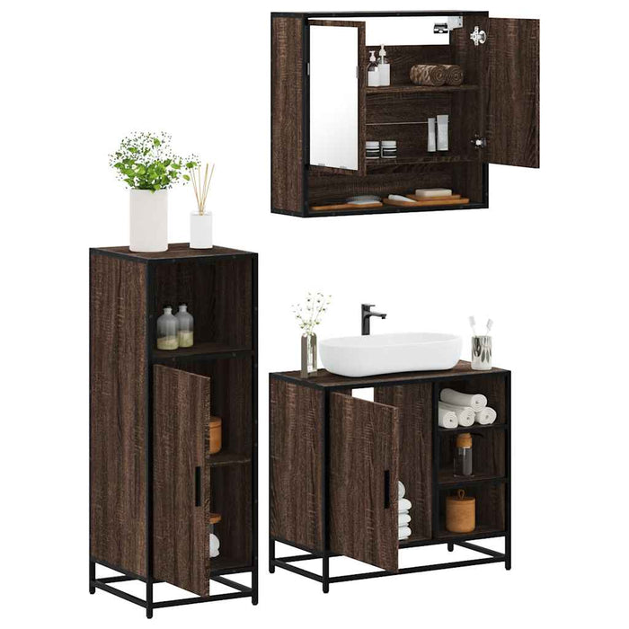Set mobilier de baie, 3 piese, stejar maro, lemn prelucrat - WALTI WALTI
