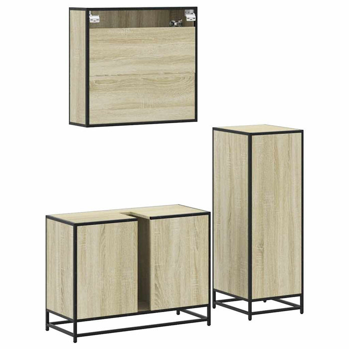 Set mobilier de baie, 3 piese, stejar sonoma, lemn prelucrat WALTI