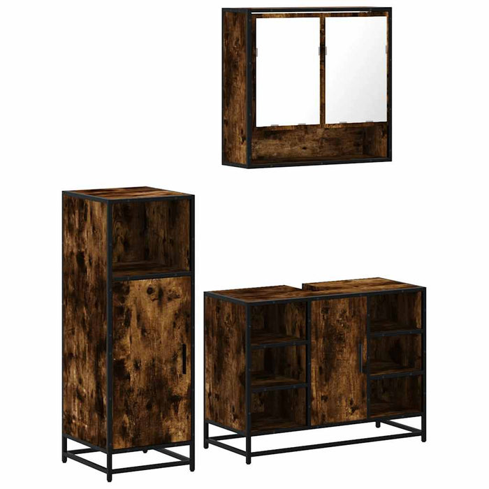 Set mobilier de baie, 3 piese, stejar fumuriu, lemn prelucrat - WALTI WALTI