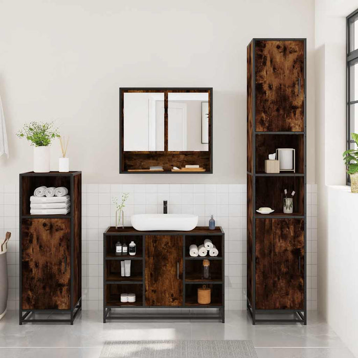 Set mobilier de baie, 3 piese, stejar fumuriu, lemn prelucrat - WALTI WALTI