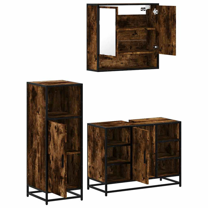 Set mobilier de baie, 3 piese, stejar fumuriu, lemn prelucrat - WALTI WALTI