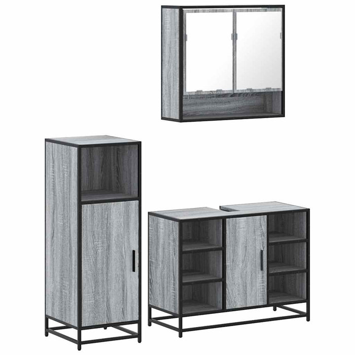 Set mobilier de baie, 3 piese, gri sonoma, lemn prelucrat WALTI