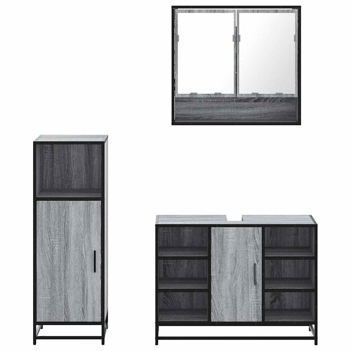 Set mobilier de baie, 3 piese, gri sonoma, lemn prelucrat WALTI