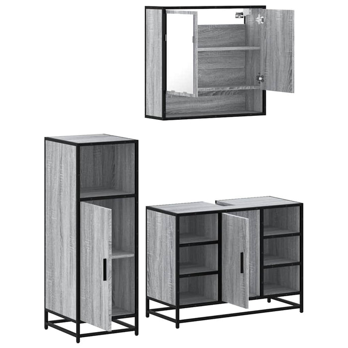 Set mobilier de baie, 3 piese, gri sonoma, lemn prelucrat WALTI