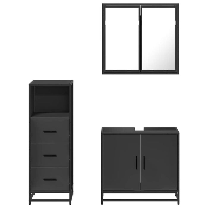 Set mobilier de baie, 3 piese, negru, lemn compozit WALTI