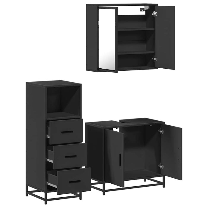 Set mobilier de baie, 3 piese, negru, lemn compozit WALTI