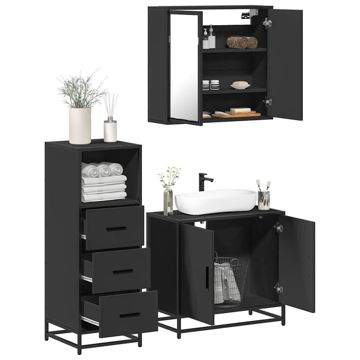 Set mobilier de baie, 3 piese, negru, lemn compozit WALTI