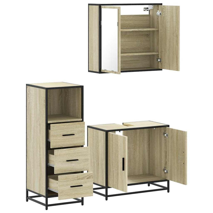 Set mobilier de baie, 3 piese, stejar sonoma, lemn prelucrat WALTI