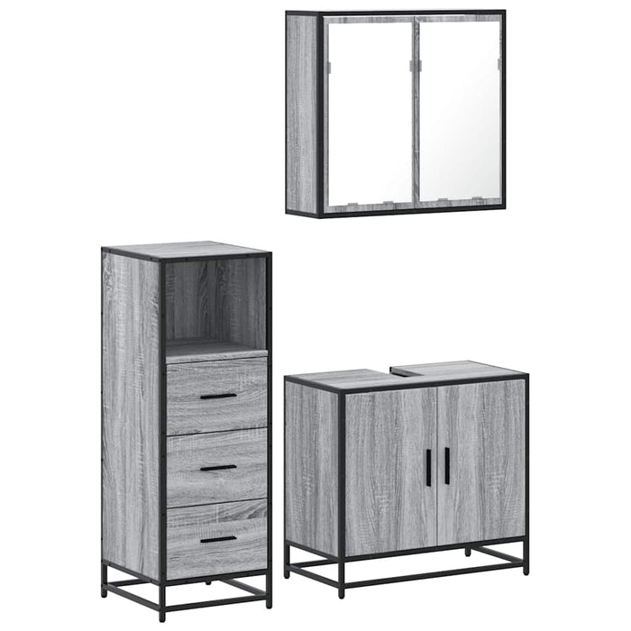 Set mobilier de baie, 3 piese, gri sonoma, lemn prelucrat WALTI