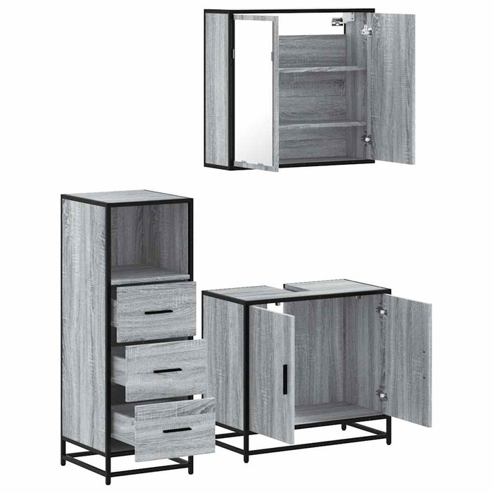 Set mobilier de baie, 3 piese, gri sonoma, lemn prelucrat WALTI