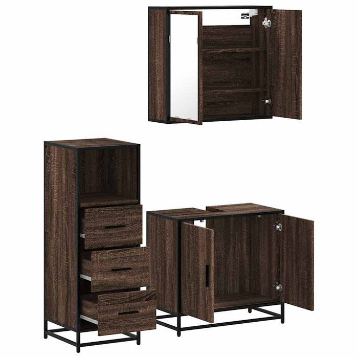 Set mobilier de baie, 3 piese, stejar maro, lemn prelucrat WALTI