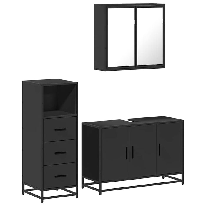 Set mobilier de baie, 3 piese, negru, lemn compozit WALTI