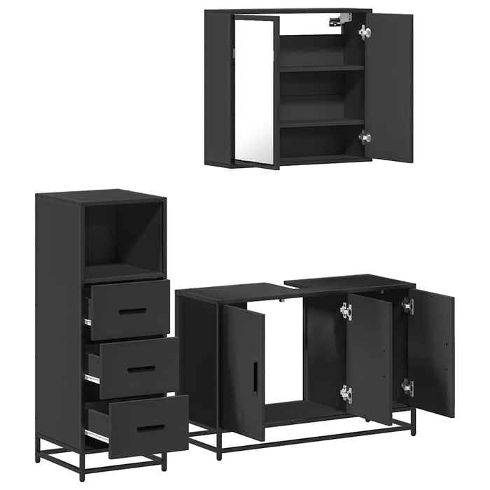 Set mobilier de baie, 3 piese, negru, lemn compozit WALTI