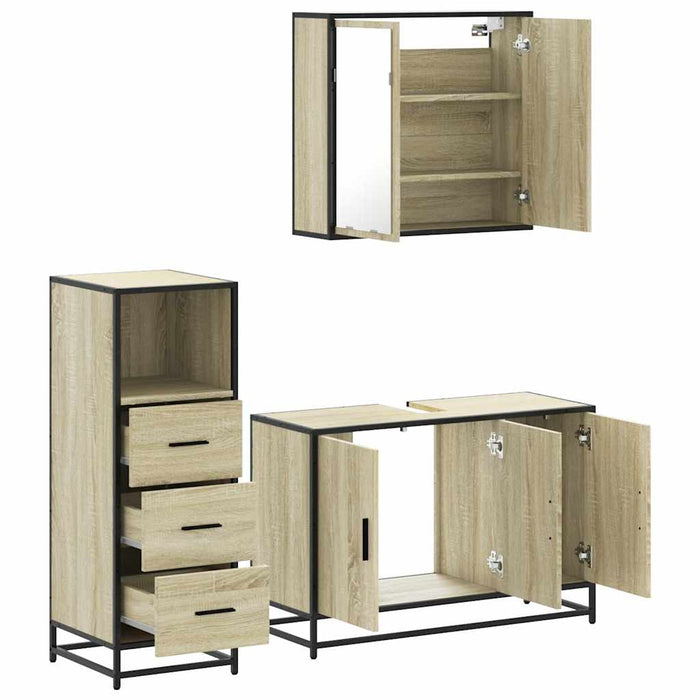 Set mobilier de baie, 3 piese, stejar sonoma, lemn prelucrat WALTI