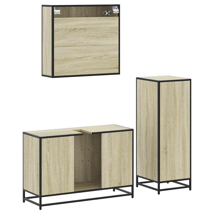 Set mobilier de baie, 3 piese, stejar sonoma, lemn prelucrat WALTI