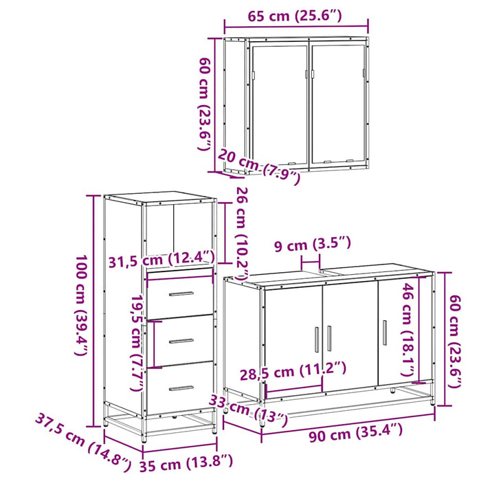 Set mobilier de baie, 3 piese, stejar sonoma, lemn prelucrat WALTI