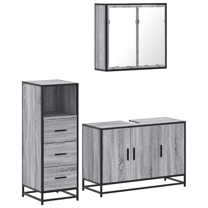 Set mobilier de baie, 3 piese, gri sonoma, lemn prelucrat WALTI