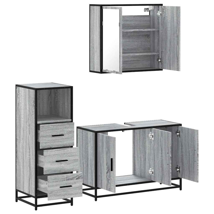 Set mobilier de baie, 3 piese, gri sonoma, lemn prelucrat WALTI