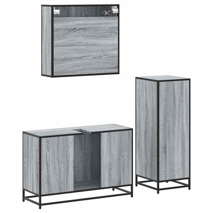 Set mobilier de baie, 3 piese, gri sonoma, lemn prelucrat WALTI