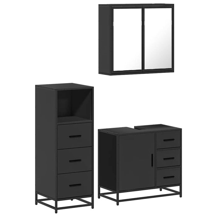 Set mobilier de baie, 3 piese, negru, lemn compozit WALTI