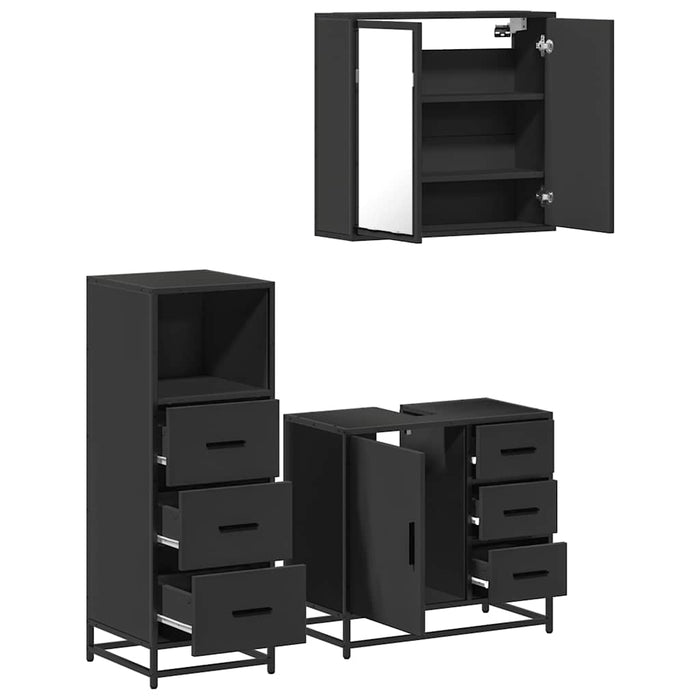 Set mobilier de baie, 3 piese, negru, lemn compozit WALTI