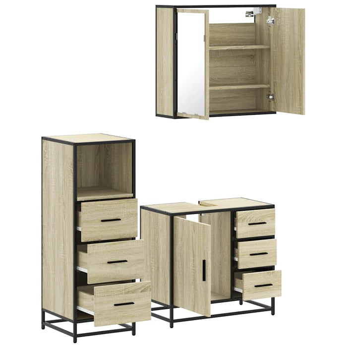 Set mobilier de baie, 3 piese, stejar sonoma, lemn prelucrat WALTI