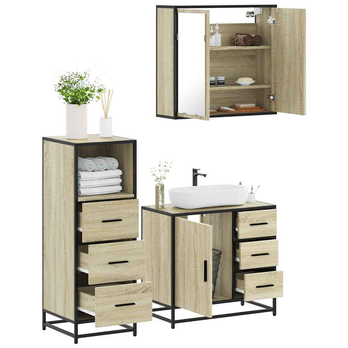 Set mobilier de baie, 3 piese, stejar sonoma, lemn prelucrat WALTI