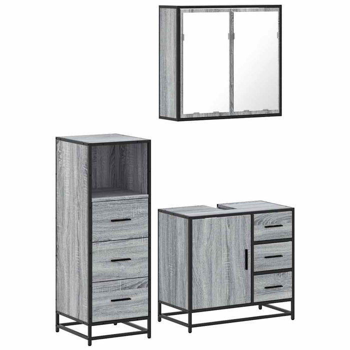 Set mobilier de baie, 3 piese, gri sonoma, lemn prelucrat WALTI