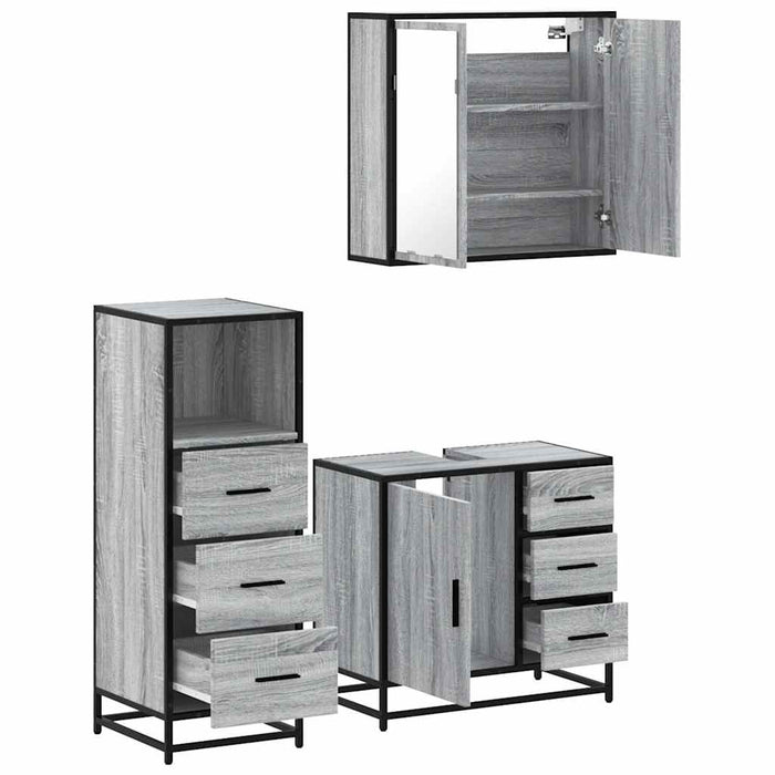 Set mobilier de baie, 3 piese, gri sonoma, lemn prelucrat WALTI