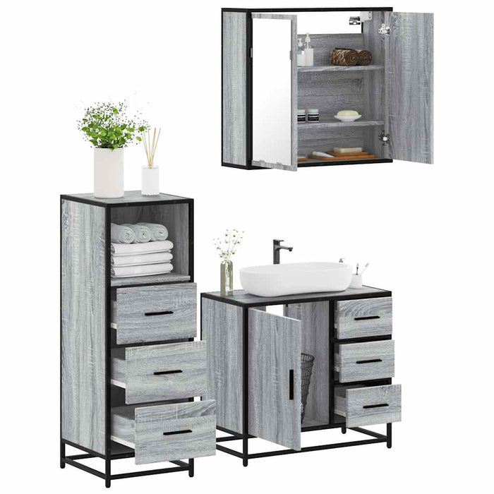 Set mobilier de baie, 3 piese, gri sonoma, lemn prelucrat WALTI