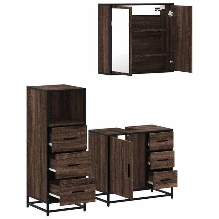 Set mobilier de baie, 3 piese, stejar maro, lemn prelucrat WALTI