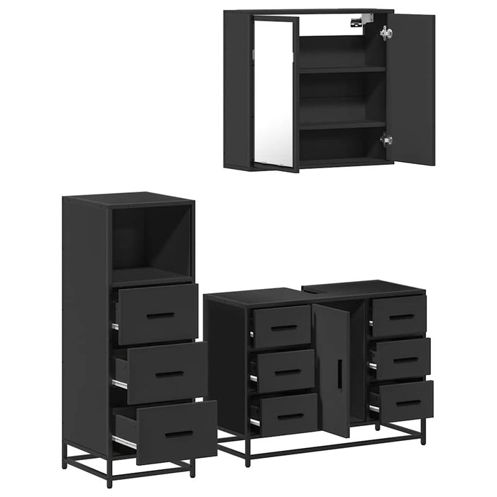 Set mobilier de baie, 3 piese, negru, lemn compozit WALTI