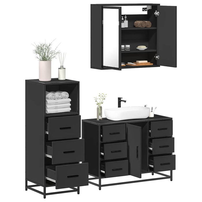 Set mobilier de baie, 3 piese, negru, lemn compozit WALTI