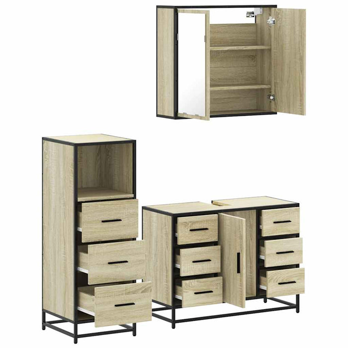 Set mobilier de baie, 3 piese, stejar sonoma, lemn prelucrat WALTI