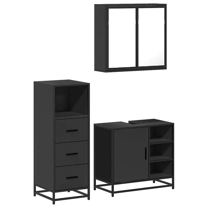 Set mobilier de baie, 3 piese, negru, lemn compozit WALTI