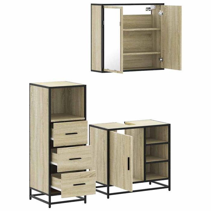 Set mobilier de baie, 3 piese, stejar sonoma, lemn prelucrat WALTI