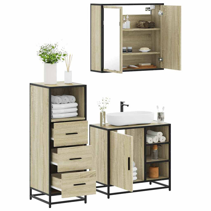 Set mobilier de baie, 3 piese, stejar sonoma, lemn prelucrat WALTI