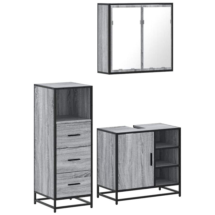 Set mobilier de baie, 3 piese, gri sonoma, lemn prelucrat WALTI