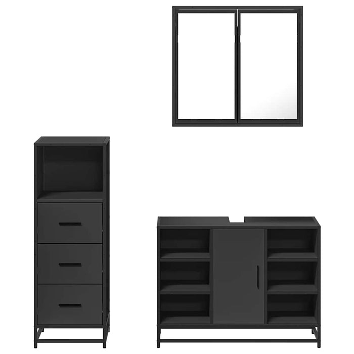 Set mobilier de baie, 3 piese, negru, lemn compozit WALTI