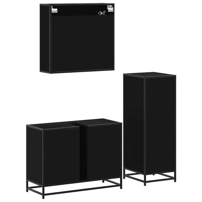 Set mobilier de baie, 3 piese, negru, lemn compozit WALTI