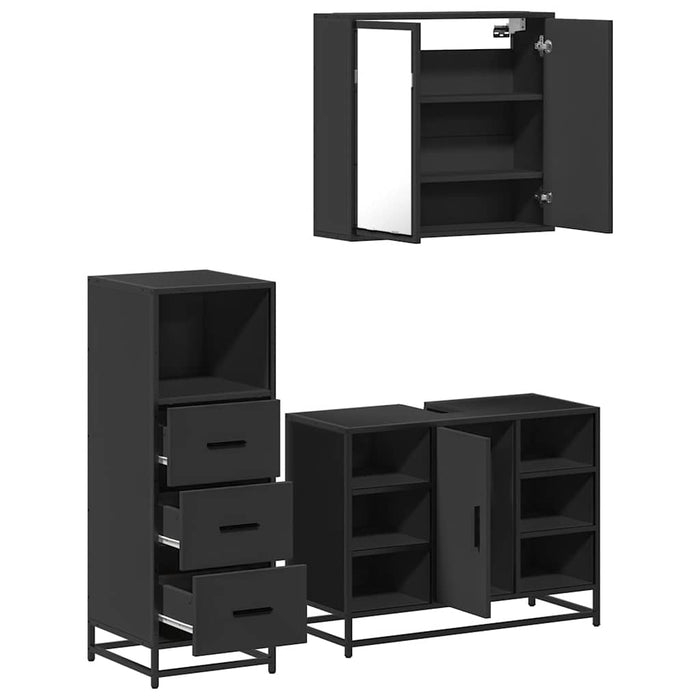 Set mobilier de baie, 3 piese, negru, lemn compozit WALTI